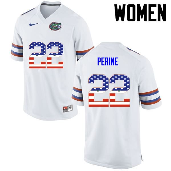 Women's NCAA Florida Gators Lamical Perine #22 Stitched Authentic USA Flag Fashion Nike White College Football Jersey SKF3465DH